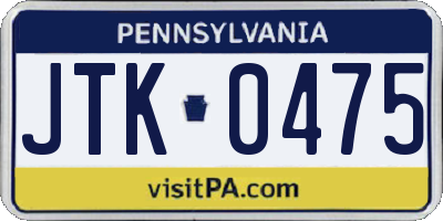 PA license plate JTK0475