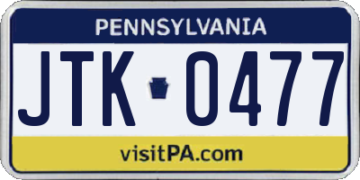 PA license plate JTK0477
