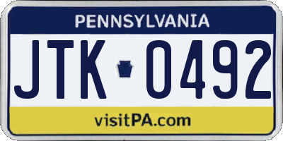 PA license plate JTK0492