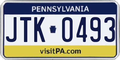 PA license plate JTK0493