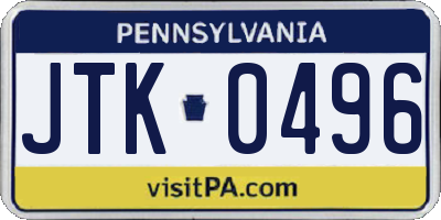 PA license plate JTK0496