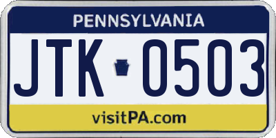 PA license plate JTK0503