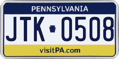 PA license plate JTK0508