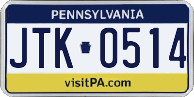 PA license plate JTK0514