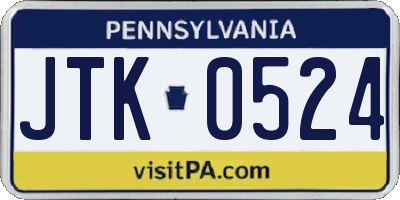 PA license plate JTK0524
