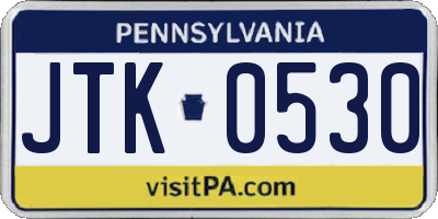 PA license plate JTK0530