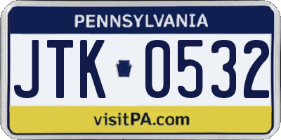 PA license plate JTK0532
