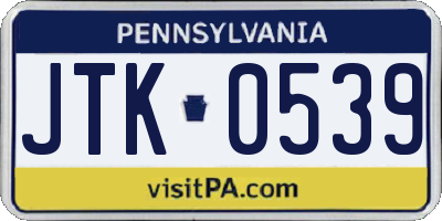 PA license plate JTK0539
