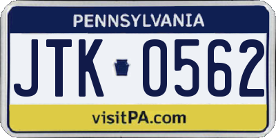 PA license plate JTK0562
