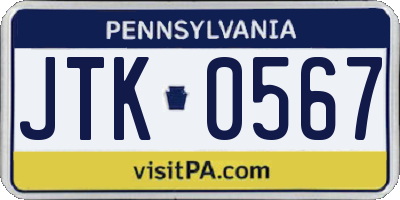 PA license plate JTK0567