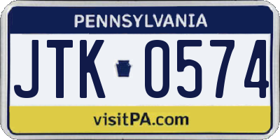 PA license plate JTK0574