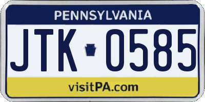 PA license plate JTK0585