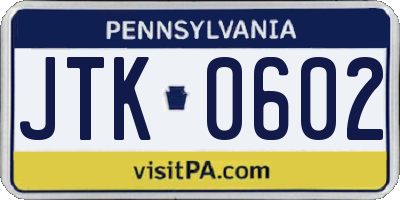 PA license plate JTK0602