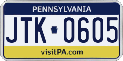 PA license plate JTK0605