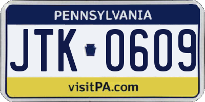 PA license plate JTK0609