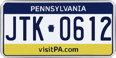 PA license plate JTK0612