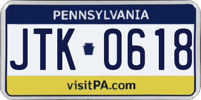 PA license plate JTK0618