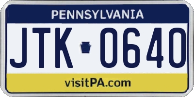 PA license plate JTK0640