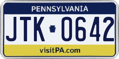PA license plate JTK0642