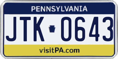 PA license plate JTK0643