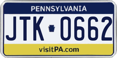PA license plate JTK0662