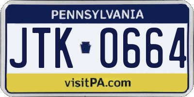 PA license plate JTK0664