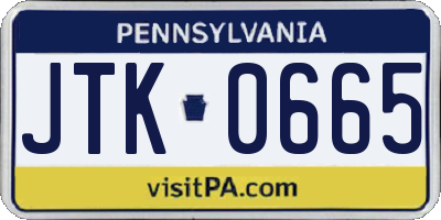 PA license plate JTK0665