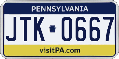 PA license plate JTK0667