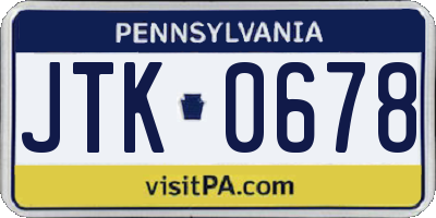 PA license plate JTK0678