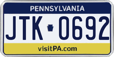 PA license plate JTK0692