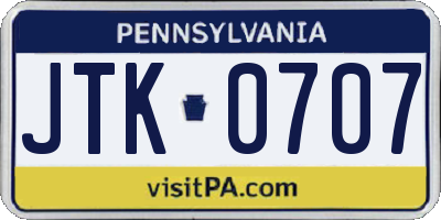 PA license plate JTK0707
