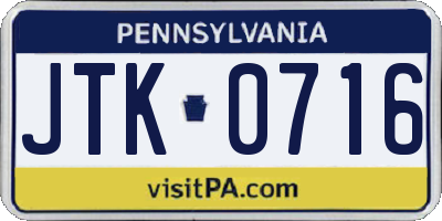 PA license plate JTK0716