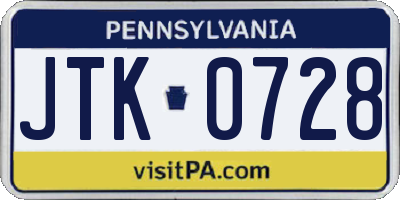 PA license plate JTK0728