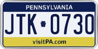 PA license plate JTK0730