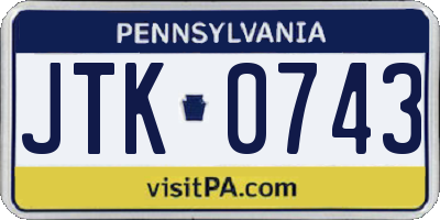 PA license plate JTK0743