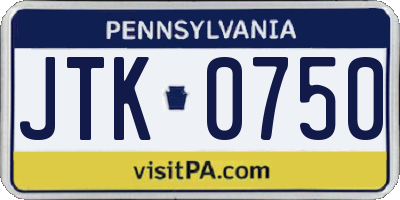 PA license plate JTK0750