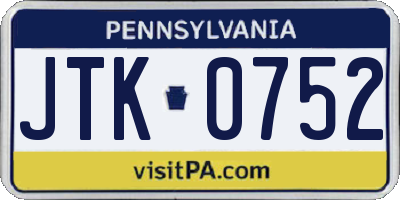 PA license plate JTK0752