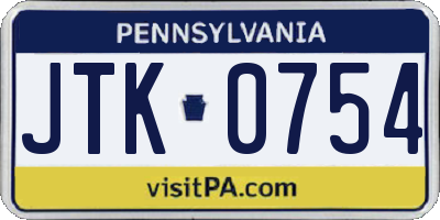 PA license plate JTK0754