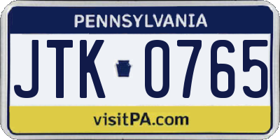 PA license plate JTK0765