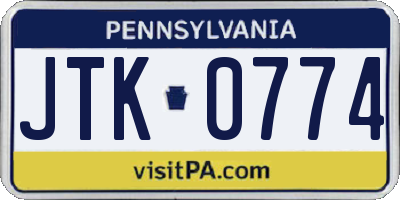 PA license plate JTK0774