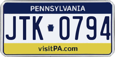 PA license plate JTK0794
