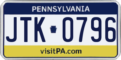 PA license plate JTK0796