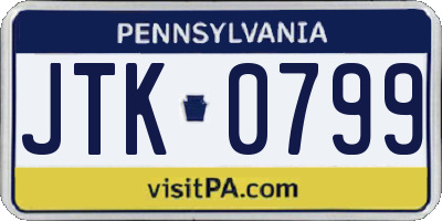PA license plate JTK0799