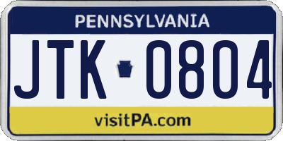 PA license plate JTK0804