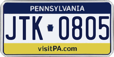 PA license plate JTK0805