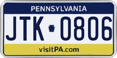 PA license plate JTK0806