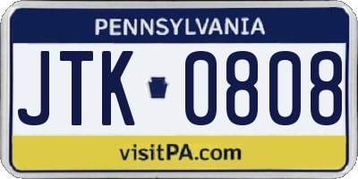 PA license plate JTK0808