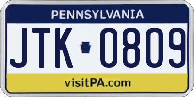 PA license plate JTK0809