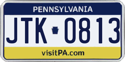 PA license plate JTK0813