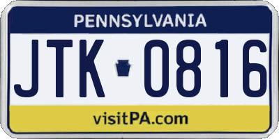 PA license plate JTK0816